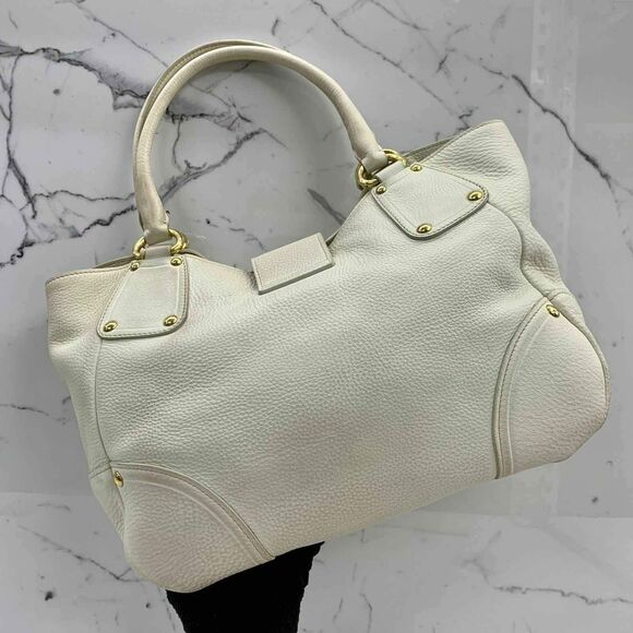 Prada Designer Cream Vitello Daino Leather Push Lock Antic Hobo Bag Purse Bag - Picture 3 of 8